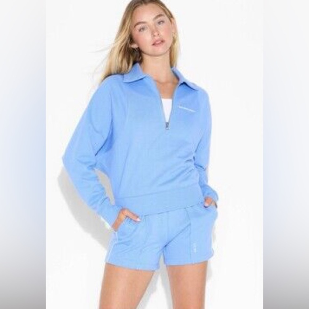 Set by Wild Fable Light Blue Terrycloth Half-Zip Pullover and Shorts - NWT
